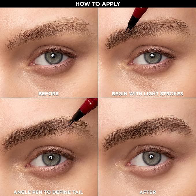L'Oreal Paris Faux Brow, Hair-Like, Filling Eyebrow Pen with Double-Brush Tip, Fast & Precise Eyebrow Makeup, Soft Black, 0.04 Fl Oz