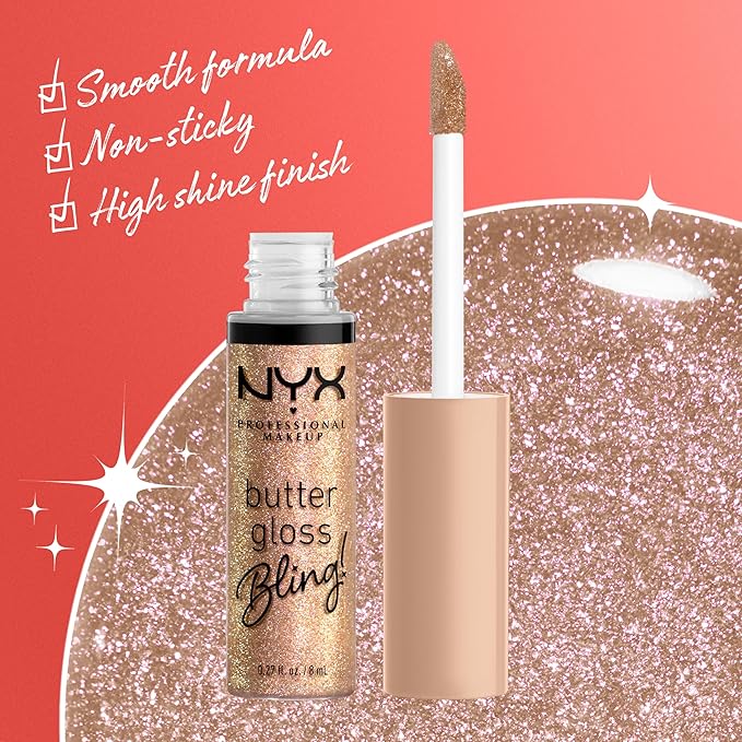 NYX PROFESSIONAL MAKEUP バター グロス ブリング リップ グロス、べたつかずツヤのあるヴィーガンリップメイク - Bring The Bling