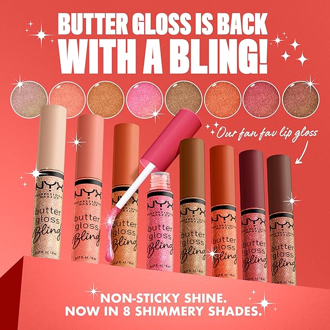 NYX PROFESSIONAL MAKEUP バター グロス ブリング リップ グロス、べたつかずツヤのあるヴィーガンリップメイク - Bring The Bling