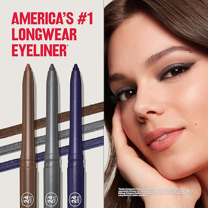 REVLON カラーステイ ペンシルアイライナー ウォータープルーフ、スマッジプルーフ、シャープナー内蔵、パッケージは異なる場合があります、201 ブラック、0.01 oz