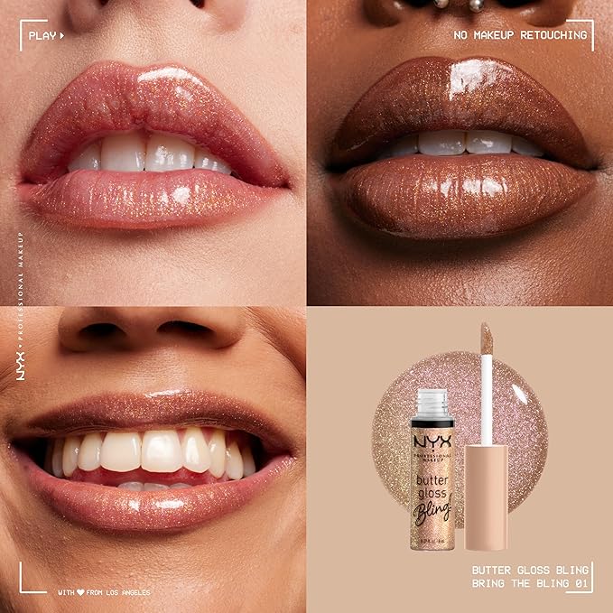 NYX PROFESSIONAL MAKEUP バター グロス ブリング リップ グロス、べたつかずツヤのあるヴィーガンリップメイク - Bring The Bling
