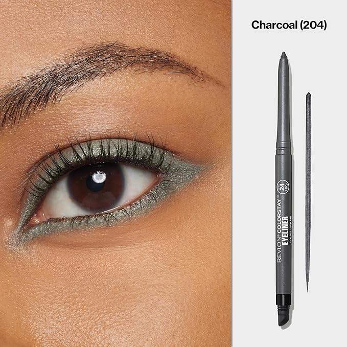 REVLON ColorStay Pencil Waterproof Eyeliner, Smudge-Proof, Eye Makeup with Built-In Sharpener, 204 Charcoal, 0.01 oz